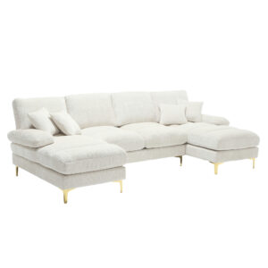 Modern Large Chenille U-Shape Sectional Sofa with Double Recliners for Living Room Bedroom Office