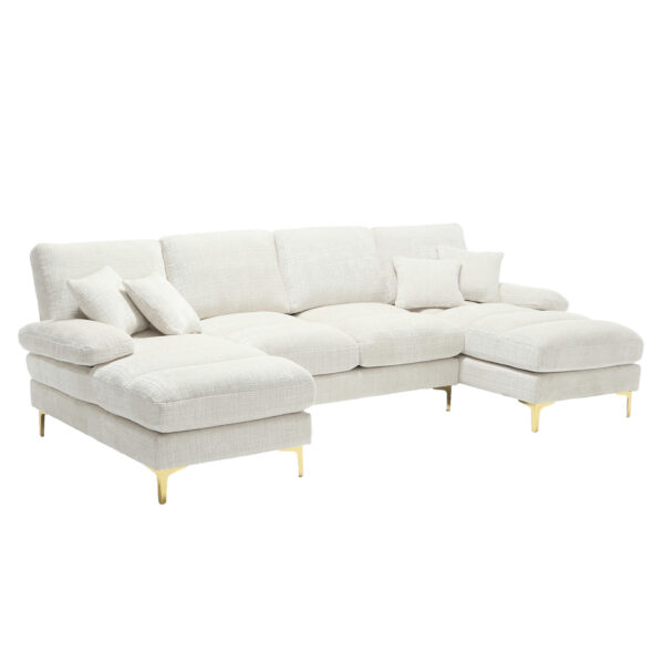 Modern Large Chenille U-Shape Sectional Sofa with Double Recliners for Living Room Bedroom Office