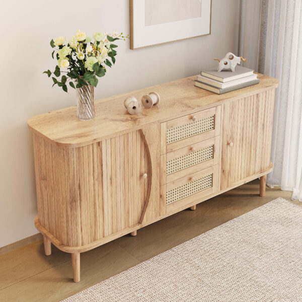 Three-door dining cabinet with wooden look